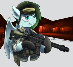 Size: 1920x1754 | Tagged: safe, artist:buckweiser, oc, oc:gryph xander, pegasus, pony, commission, goggles, gun, m4a1, rifle, solo, tarkov, weapon, ych result