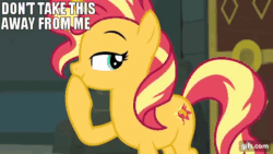 Size: 640x360 | Tagged: safe, edit, edited screencap, editor:quoterific, screencap, sunset shimmer, twilight sparkle, alicorn, pony, unicorn, equestria girls, equestria girls specials, g4, my little pony equestria girls: better together, my little pony equestria girls: forgotten friendship, animated, bipedal, don't take this away from me, duo, duo female, eyes closed, female, gif, gifs.com, impact font, mare, open mouth, smiling, smirk, smug, smugset shimmer, spread wings, talking, text, twilight sparkle (alicorn), wings
