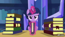 Size: 640x360 | Tagged: safe, screencap, twilight sparkle, alicorn, pony, g4, made in manehattan, season 5, :p, animated, book, cute, eyes closed, female, gif, gifs.com, mare, raspberry, solo, that pony sure does love books, tongue out, twiabetes, twilight sparkle (alicorn), twilight's castle