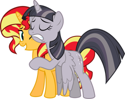 Size: 4003x3164 | Tagged: safe, artist:jhayarr23, artist:wardex101, edit, sunset shimmer, twilight sparkle, alicorn, pony, unicorn, equestria girls, equestria girls series, forgotten friendship, g4, discorded, discorded twilight, don't take this away from me, duo, faic, miserable, sad, simple background, sorrow, transparent background, twilight sparkle (alicorn), twilight tragedy, vector