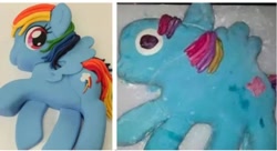 Size: 632x344 | Tagged: safe, rainbow dash, g4, cake, expectation vs reality, fail, food, irl, photo, you tried