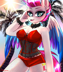 Size: 3500x4000 | Tagged: safe, artist:cali luminos, zipp storm, pegasus, anthro, g5, my little pony: a new generation, breasts, clothes, corset, digital, fanart, female, pose, sexy, solo, stupid sexy zipp storm