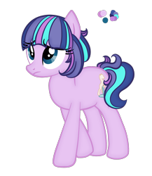 Size: 1500x1728 | Tagged: safe, artist:magicpebbles, oc, oc only, oc:pastel poppy, earth pony, pony, base used, blue eyes, earth pony oc, eye clipping through hair, female, frown, full body, hooves, mare, multicolored mane, multicolored tail, simple background, solo, tail, three quarter view, transparent background