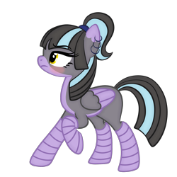 Size: 2000x2000 | Tagged: safe, artist:magicpebbles, oc, oc only, unnamed oc, pegasus, pony, base used, blushing, clothes, coat markings, ear piercing, earring, eyebrows, eyebrows visible through hair, eyelashes, female, folded wings, frown, full body, hair tie, high res, hooves, jewelry, mare, pegasus oc, piercing, ponytail, profile, raised hoof, show accurate, simple background, socks, solo, standing, striped socks, tail, transparent background, two toned mane, two toned tail, wings, yellow eyes