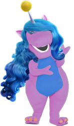 Size: 906x1531 | Tagged: safe, artist:wheredamaresat, edit, izzy moonbow, g5, my little pony: a new generation, 1000 years in photoshop, abomination, ball, barney the dinosaur, bedroom eyes, crossover, cursed image, hello, izzy's tennis ball, looking at you, meme, not salmon, rapeface, recolor, simple background, soon, tennis ball, this will end in death, transparent background, wat, we're all doomed, why, wtf
