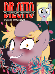 Size: 1594x2127 | Tagged: safe, artist:badumsquish, derpibooru exclusive, derpy hooves, pony, unicorn, g4, b movie, clothes, costume, description is relevant, dr. otto and the riddle of the gloom beam, grin, hooves, jim varney, looking at you, makeup, movie, movie poster, ponified, show accurate, slasher smile, smiling, tinsel