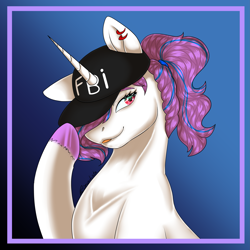 Size: 4167x4167 | Tagged: safe, artist:rcdesenhista, oc, oc only, oc:purpleflare, pony, unicorn, :p, commission, ear piercing, earring, femboy, floppy ears, hat, horn, jewelry, male, piercing, ponytail, solo, stallion, unshorn fetlocks, ych result