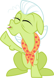 Size: 5901x8483 | Tagged: safe, artist:wissle, granny smith, earth pony, pony, g4, absurd resolution, cheering, clothes, eyes closed, female, granny smith's shawl, happy, mare, raised hoof, simple background, sitting, solo, transparent background, vector