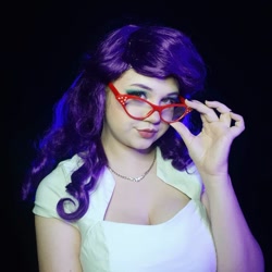 Size: 1080x1080 | Tagged: safe, rarity, human, g4, clothes, cosplay, costume, eyeshadow, female, glasses, irl, irl human, jewelry, looking at you, makeup, necklace, photo, rarity's glasses, solo, wig