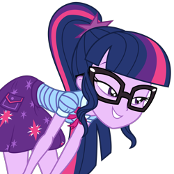 Size: 2666x2653 | Tagged: safe, artist:sketchmcreations, sci-twi, twilight sparkle, equestria girls, equestria girls specials, g4, my little pony equestria girls: better together, my little pony equestria girls: holidays unwrapped, the cider louse fools, bent over, clothes, female, glasses, high res, ponytail, simple background, skirt, smiling, smirk, smug, solo, transparent background, vector