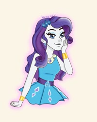 Size: 1080x1350 | Tagged: safe, artist:kenny2002, rarity, equestria girls, equestria girls series, g4, bracelet, clothes, cutie mark on clothes, female, geode of shielding, hairpin, jewelry, magical geodes, rarity peplum dress, smiling, solo