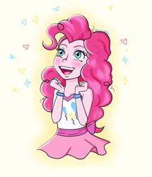 Size: 1080x1256 | Tagged: safe, artist:kenny2002, pinkie pie, equestria girls, g4, bare shoulders, blushing, clothes, cutie mark on clothes, female, open mouth, open smile, sleeveless, smiling, solo, strapless