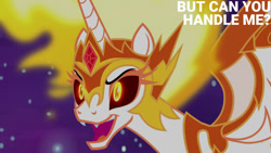 Size: 1280x720 | Tagged: safe, edit, edited screencap, editor:quoterific, screencap, daybreaker, alicorn, pony, a royal problem, g4, season 7, female, mare, open mouth, solo, spread wings, wings