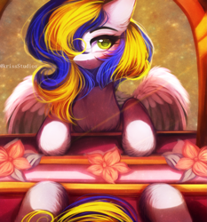 Size: 2233x2399 | Tagged: safe, artist:krissstudios, oc, oc only, oc:eagle fly, pegasus, pony, female, flower, high res, mare, mirror, solo