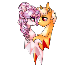 Size: 2592x2244 | Tagged: safe, artist:kaikururu, oc, oc only, bat pony, pony, bat pony oc, bat wings, bust, duo, eyelashes, female, high res, male, mare, simple background, stallion, transparent background, wings