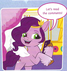 Size: 1764x1851 | Tagged: safe, pipp petals, pegasus, pony, comic:the rehearsal, g5, my little pony: a new generation, official, bad idea, bipedal, comic, cropped, female, magazine scan, mare, phone, reaction image, solo, this will end in tears