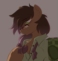 Size: 779x811 | Tagged: safe, artist:crimmharmony, oc, oc only, oc:be sharp, earth pony, pony, bowtie, chest fluff, clothes, dramatic lighting, earth pony oc, glasses, looking down, male, simple background, solo, stallion, unbuttoned