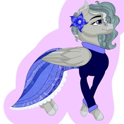 Size: 1500x1500 | Tagged: safe, artist:teonnakatztkgs, oc, oc only, pegasus, pony, clothes, dress, flower, flower in hair, pegasus oc, smiling, solo, wings