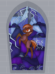 Size: 2400x3200 | Tagged: safe, artist:sixes&sevens, button mash, earth pony, pony, fanfic:fall of the doctor, g4, cloud, fanfic, fanfic art, fanfic cover, high res, lightning, male, solo, stained glass, storm