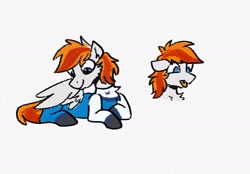 Size: 2048x1423 | Tagged: safe, artist:yaco, oc, oc:felix gulfstream, pegasus, pony, clothes, doodle, flight suit, male, silly face, simple background, solo