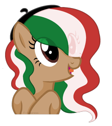Size: 1002x1134 | Tagged: safe, artist:fioweress, pony, beret, brown eyes, female, hat, italy, mare, multicolored mane, nation ponies, ponified, show accurate, simple background, solo, transparent background