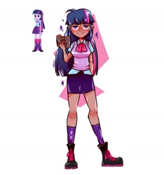 Size: 1641x1752 | Tagged: safe, artist:abery_art, twilight sparkle, equestria girls, g4, book, clothes, dark skin, female, full body, looking at you, screencap reference, skirt, solo