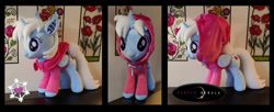 Size: 1280x520 | Tagged: safe, artist:purplenebulastudios, oc, oc:snowheart, pony, unicorn, clothes, female, hoodie, irl, mare, not trixie, photo, plushie, solo