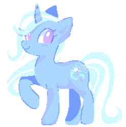 Size: 808x813 | Tagged: safe, artist:camperchan, trixie, pony, unicorn, g4, cute, diatrixes, female, full body, hooves, horn, looking at you, mare, no pupils, pixel art, purple eyes, raised hoof, simple background, smiling, smiling at you, solo, standing, tail, two toned mane, two toned tail, white background