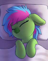 Size: 1600x2000 | Tagged: safe, artist:luminousdazzle, luminous dazzle, pegasus, pony, bed, bed mane, cute, eyes closed, female, mare, pillow, sleeping, smiling, solo