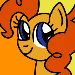 Size: 768x768 | Tagged: safe, artist:danielthebrony57, bumblesweet, earth pony, pony, g4, bumbledorable, bust, cute, female, head, mare, orange background, portrait, simple background, smiling, solo