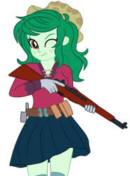Size: 1817x2461 | Tagged: safe, artist:gmaplay, wallflower blush, equestria girls, g4, clothes, gun, m1 garand, music festival outfit, one eye closed, rifle, simple background, skirt, socks, solo, thigh highs, transparent background, weapon, wink