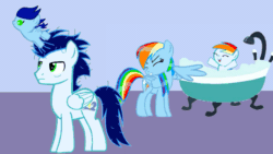 Size: 1920x1080 | Tagged: safe, artist:mlplary6, rainbow dash, soarin', oc, oc:blue skies, oc:speedy dash, pegasus, pony, g4, animated, baby, baby pony, daddy soarin', female, filly, gif, husband and wife, male, momma dash, offspring, parent:rainbow dash, parent:soarin', parents:soarindash, ship:soarindash, shipping, siblings, straight, tired, twins, younger