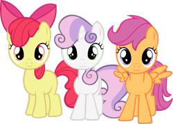 Size: 2888x2077 | Tagged: safe, artist:itchykitchy, apple bloom, scootaloo, sweetie belle, earth pony, pegasus, pony, unicorn, g4, :3, adorabloom, cute, cutealoo, cutie mark crusaders, diasweetes, female, filly, foal, looking at you, simple background, transparent background, vector