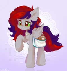 Size: 3800x4000 | Tagged: safe, artist:vanilla-chan, oc, oc only, oc:evening prose, pegasus, pony, bag, book, female, freckles, jewelry, mare, necklace, pearl necklace, saddle bag