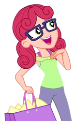 Size: 1034x1668 | Tagged: safe, edit, edited screencap, screencap, alizarin bubblegum, dashing through the mall, equestria girls, equestria girls specials, g4, my little pony equestria girls: better together, my little pony equestria girls: holidays unwrapped, background removed, glasses, open mouth, open smile, simple background, smiling, solo, transparent background