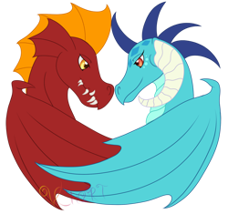 Size: 1024x964 | Tagged: safe, artist:vchart920, garble, princess ember, dragon, g4, dragoness, female, male, ship:emble, shipping, simple background, straight, transparent background