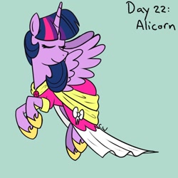 Size: 1000x1000 | Tagged: safe, artist:chelseawest, twilight sparkle, alicorn, pony, g4, magical mystery cure, clothes, dress, eyes closed, gala dress, hoof shoes, ponytober, twilight sparkle (alicorn)