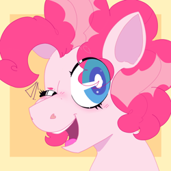 Size: 1500x1500 | Tagged: safe, artist:dsstoner, pinkie pie, earth pony, pony, blushing, bust, eye clipping through hair, female, mare, one eye closed, open mouth, open smile, portrait, smiling, solo, wink