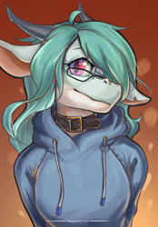 Size: 2500x3600 | Tagged: safe, artist:龙宠, oc, oc only, oc:shanher, dragon, anthro, bust, collar, dragoness, female, glasses, high res, looking at you, portrait, smiling, solo