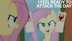 Size: 1280x720 | Tagged: safe, edit, edited screencap, editor:quoterific, screencap, fluttershy, pegasus, pony, g4, putting your hoof down, season 2, female, mare, mirror, open mouth, open smile, smiling, solo