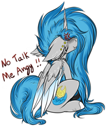 Size: 1117x1339 | Tagged: safe, artist:beamybutt, oc, oc only, oc:moonbeam, alicorn, pony, alicorn oc, angry, cross-popping veins, cute, ear fluff, eyelashes, female, horn, mare, no talk me im angy, ocbetes, simple background, solo, talking, transparent background, wings