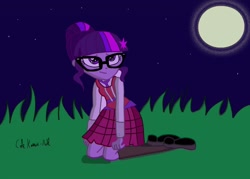 Size: 1280x914 | Tagged: safe, sci-twi, twilight sparkle, equestria girls, g4, clothes, female, happy, moon, night, shoes, socks, solo