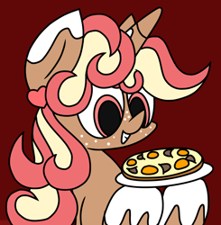 Size: 2298x2344 | Tagged: safe, artist:derpyalex2, oc, oc only, pony, unicorn, dessert, ear piercing, earring, female, high res, jewelry, mare, piercing, plate