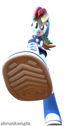 Size: 2160x3840 | Tagged: safe, artist:shrunkengts, rainbow dash, equestria girls, g4, 3d, boots, female, giantess, high heel boots, high res, low angle, macro, shoes, simple background, solo, transparent background