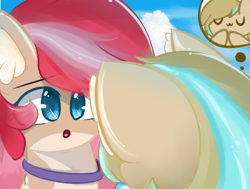 Size: 1200x906 | Tagged: safe, artist:grithcourage, oc, oc:grith courage, earth pony, pony, adorable face, blue eyes, choker, cute, duo, duo female, ear fluff, female, mother and child, proud, simple background, thinking, uwu