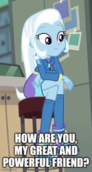 Size: 347x646 | Tagged: safe, edit, edited screencap, screencap, trixie, equestria girls, equestria girls specials, g4, my little pony equestria girls: better together, my little pony equestria girls: forgotten friendship, caption, clothes, female, shoes, socks, solo, text