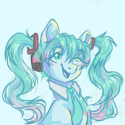 Size: 2000x2000 | Tagged: safe, artist:flaming-trash-can, pony, anime, hatsune miku, high res, ponified, solo, vocaloid