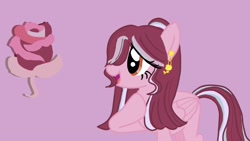 Size: 1920x1080 | Tagged: safe, artist:naterpene, oc, oc:dream bud, pegasus, pony, cover, cute, cutie mark, ear piercing, earring, flower, jewelry, long hair, long mane, piercing, rose, simple background