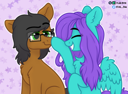 Size: 1450x1072 | Tagged: safe, artist:pink-pone, oc, oc only, oc:notetaker, oc:swing time, earth pony, pegasus, pony, boop, duo, female, glasses, mare