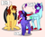 Size: 2672x2172 | Tagged: safe, artist:shamy-crist, oc, oc only, oc:arrow flash, oc:shamy, oc:sunny crist, alicorn, dracony, dragon, hybrid, pony, female, heterochromia, high res, hybrid oc, looking at you, mare, pink background, simple background, smiling, smiling at you, trio